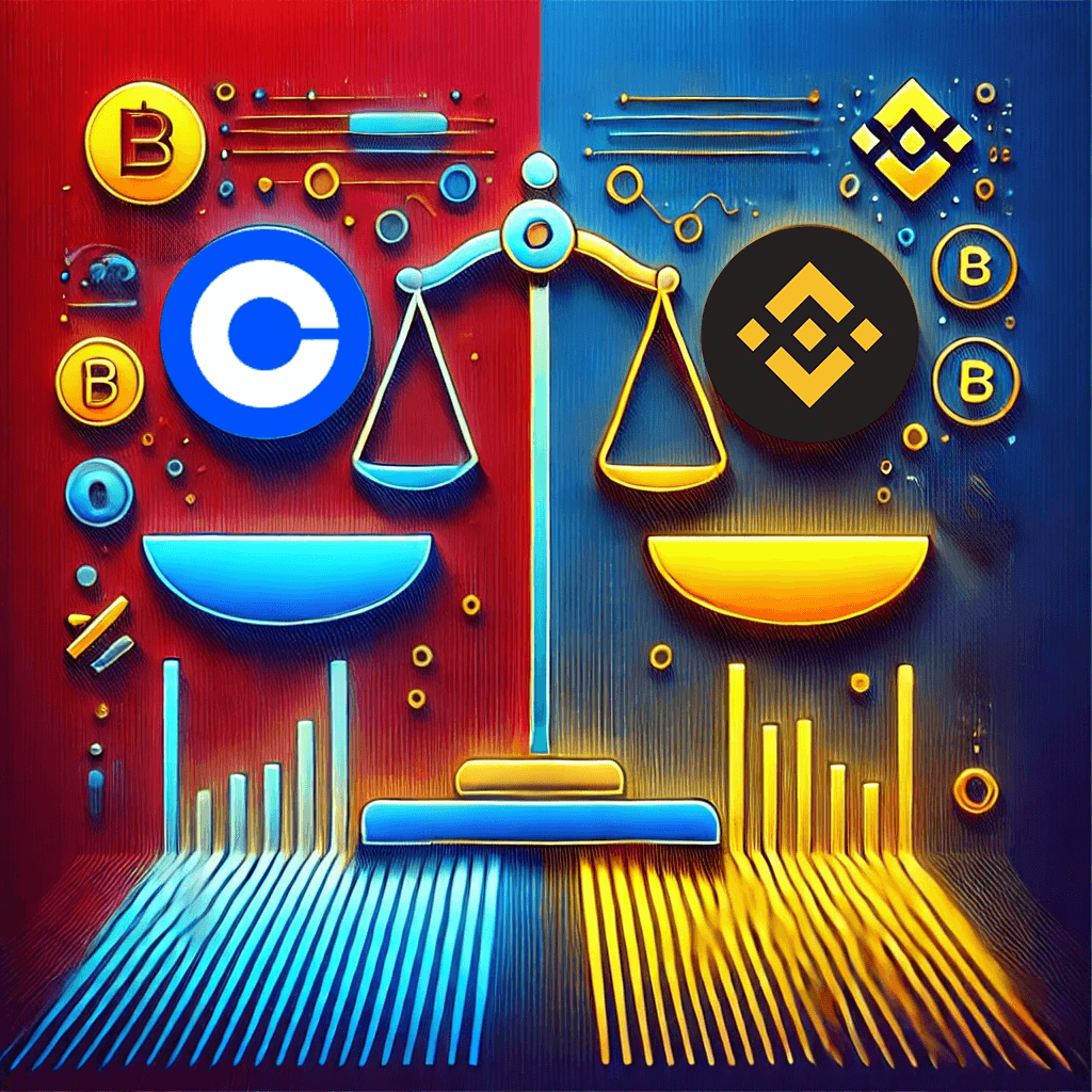 DALL·E-2025-03-04-20.00.37-A-highly-minimalistic-and-vibrant-digital-illustration-comparing-fees-between-Coinbase-and-Binance.-The-image-features-two-simplified-financial-icons-1